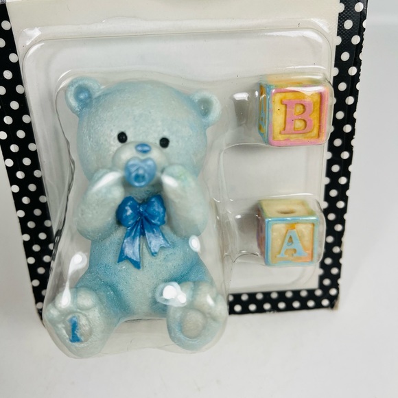 Blue Baby Bear And Blocks Candle Holder Cake Toppers Candle Keepsakes NPR NEW - Picture 2 of 3